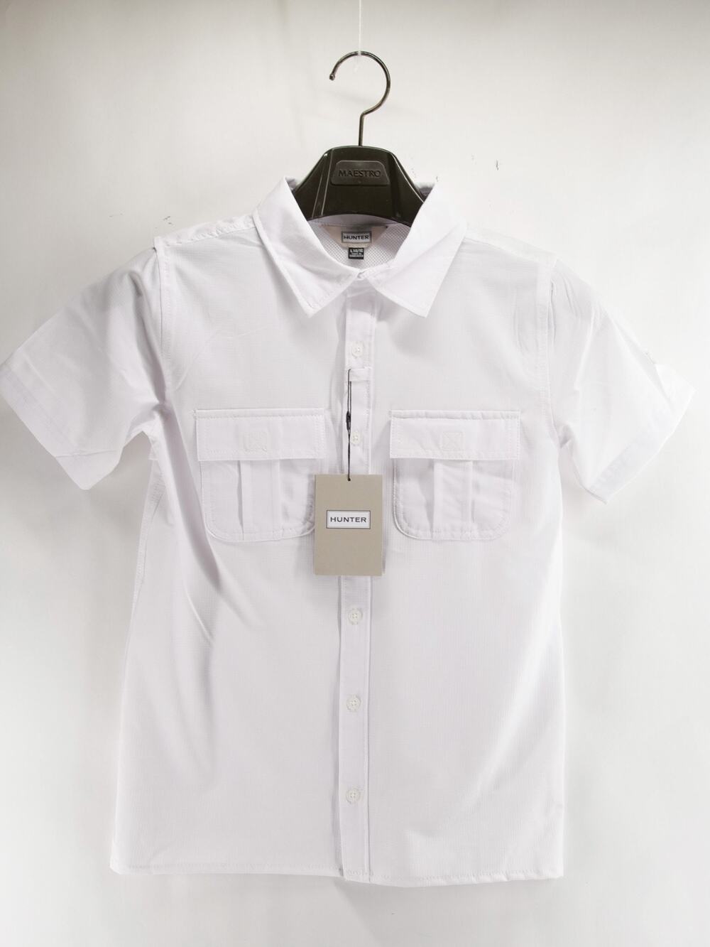 Hunter Boys L 14/16 White Short Sleeve Button Up Shirt Performance NWT